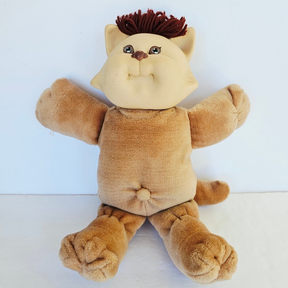 1983 Cabbage Patch Kids Koosas Cat Plush Tan Brown Yarn Hair Vintage Retro Toy